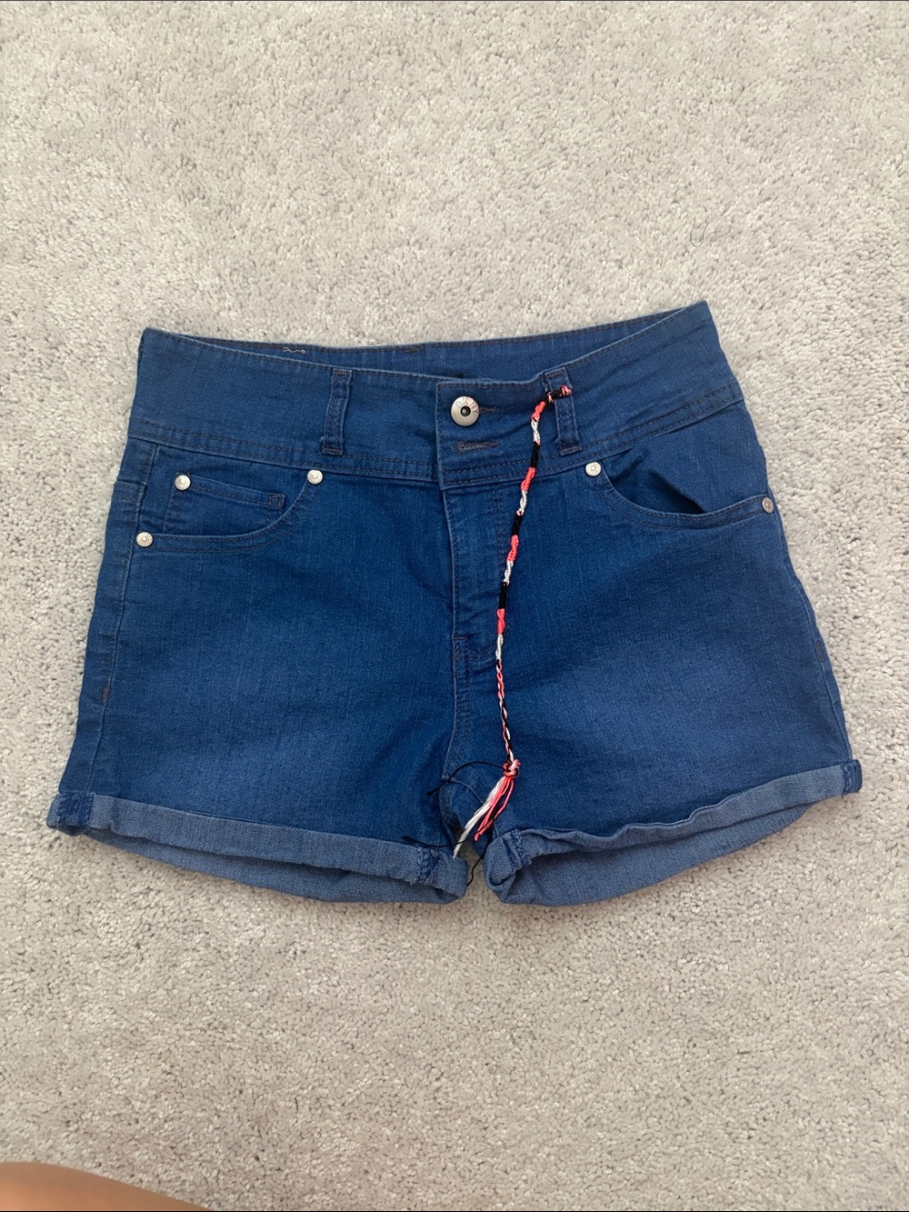 DKNY Navy Blue Denim Girls' Shorts with Braided Waist Tie